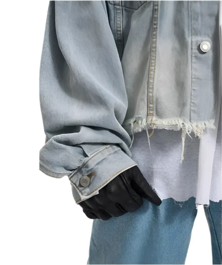 Cropped Destroyed Washed Raw Denim Jacket Hominus Denim