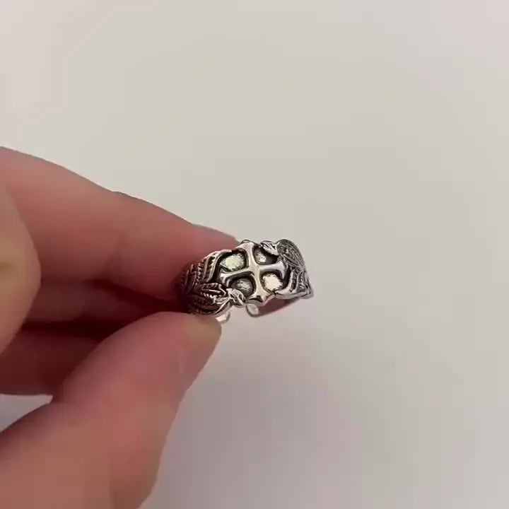 Cross Open Adjustable Ring, Punk Biker Cocktail Gothic Fashion Jewelry, Unisex Accessory, Halloween, Easter, Day of The Dead, Holiday Decorations, Birthday Gift, Festival Gift, Party Dress-up. Hominus Denim