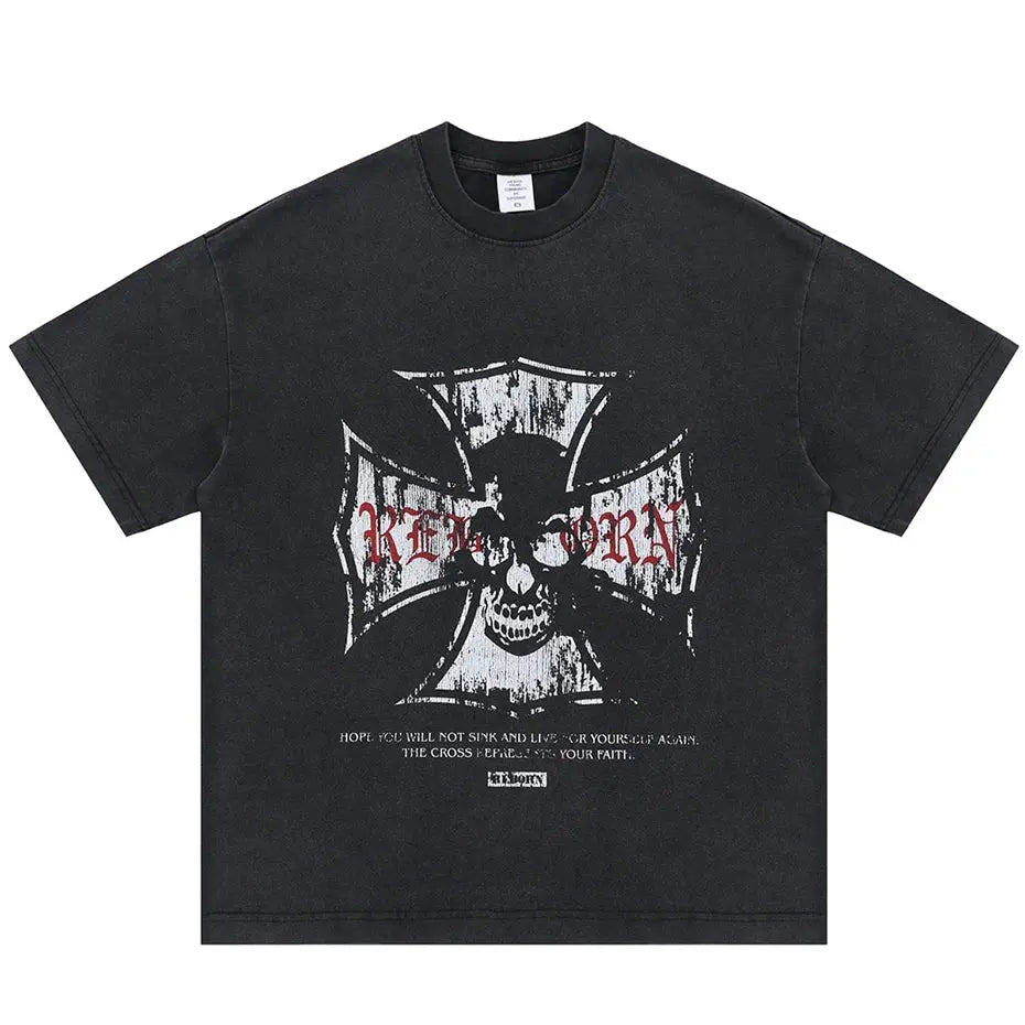 Cross Skulls Graphic T Shirts Men's Streetwear Harajuku Hip Hop Oversized T-shirt Y2K Vintage Loose Tee Tops Hominus Denim
