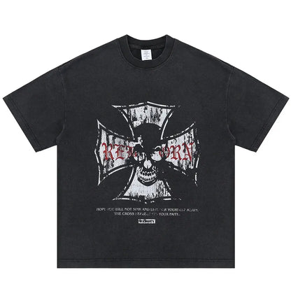 Cross Skulls Graphic T Shirts Men's Streetwear Harajuku Hip Hop Oversized T-shirt Y2K Vintage Loose Tee Tops Hominus Denim