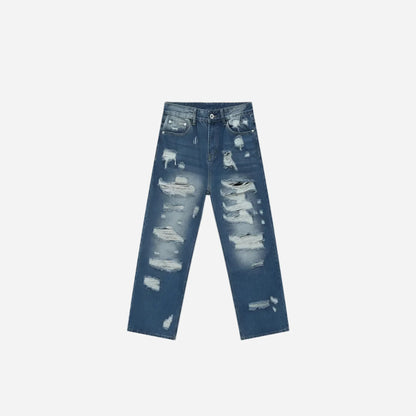 Dark Blue Destroyed Distressed Baggy Jean Hominus Denim
