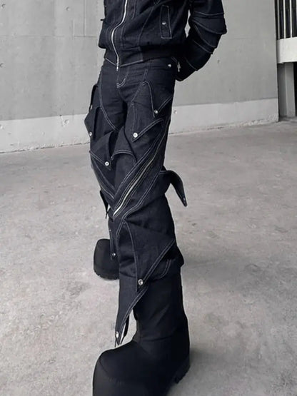Dark Zipper Deconstructed Denim Jean