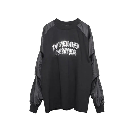 Darkwear Letter Patchwork Pleated Punk Tactical Long Leather Sleeves Tee