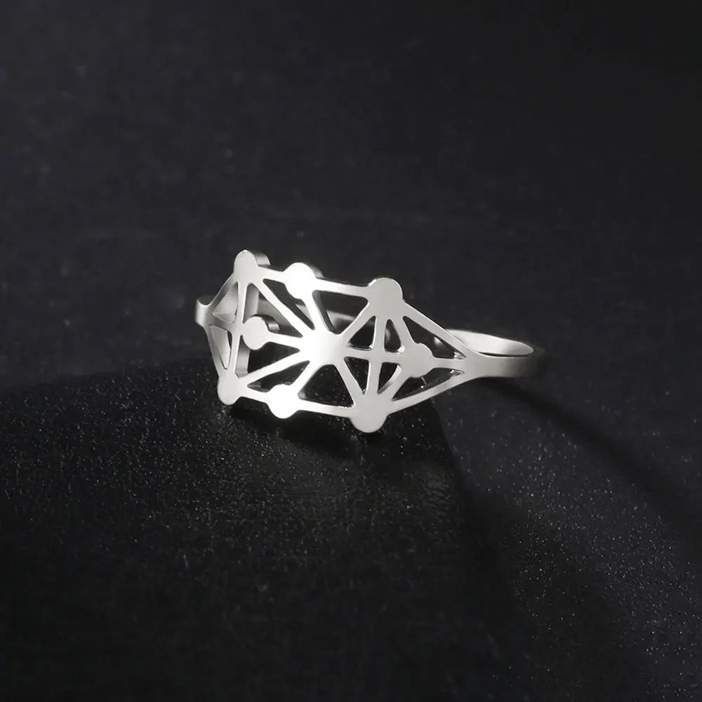 Dawapara Kabbalah Tree of Life Women Ring Adjustable Sephiroth Symbol Solomon Protection Amulet Stainless Steel Jewish Jewelry Hominus Denim