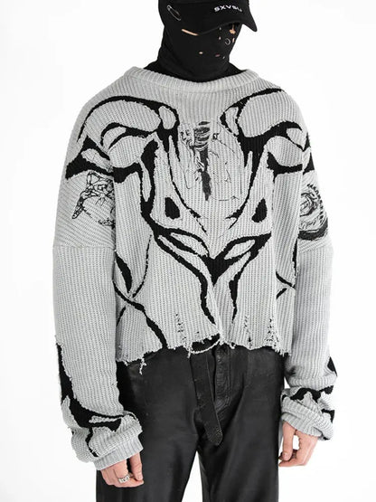 Destroyed Ripped Printed Knit