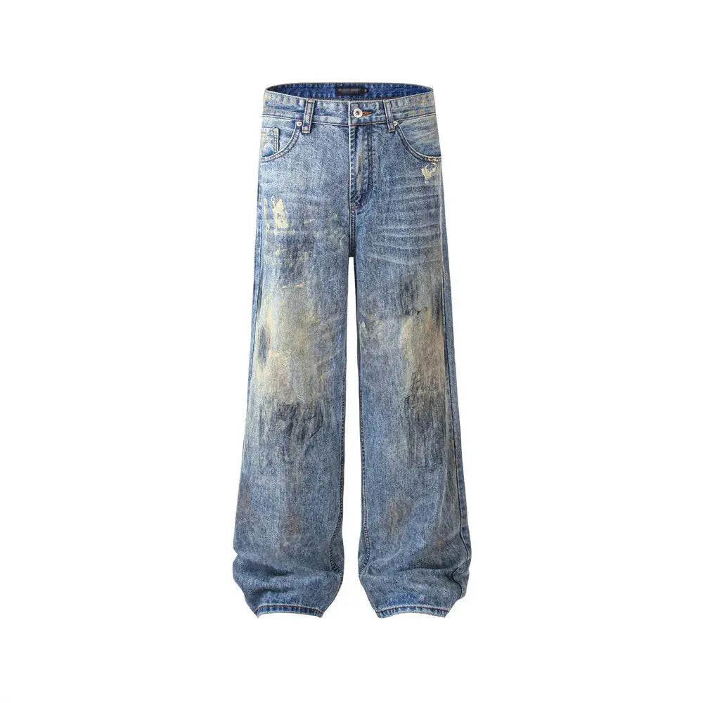 Dirty Wash Wide Leg Jeans Mens Ripped High Street Pocket Loose Denim Pants Men Trousers Hominus Denim