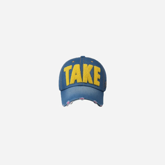 Distressed Embroidered Puff Denim Trucker Cap Hominus Denim
