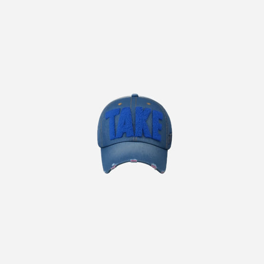 Distressed Embroidered Puff Denim Trucker Cap Hominus Denim