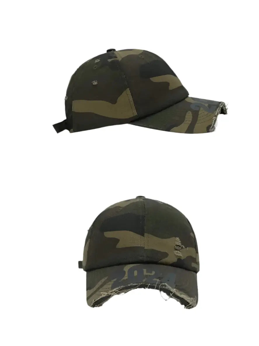 Distressed Half Brim Camouflage Baseball Cap Hominus Denim