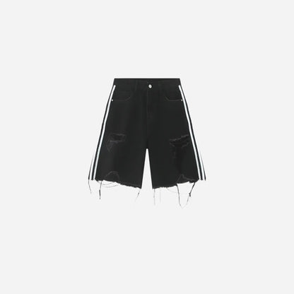 Distressed Side Striped Ripped Denim Short Hominus Denim