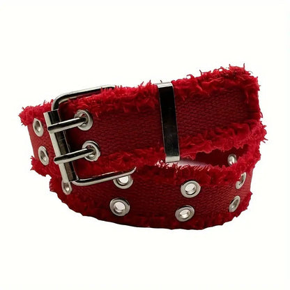 Double Buckle Woven Belt With Frayed EdgesThickened Denim Pants Trendy And Fashionable Waist Belt Hominus Denim