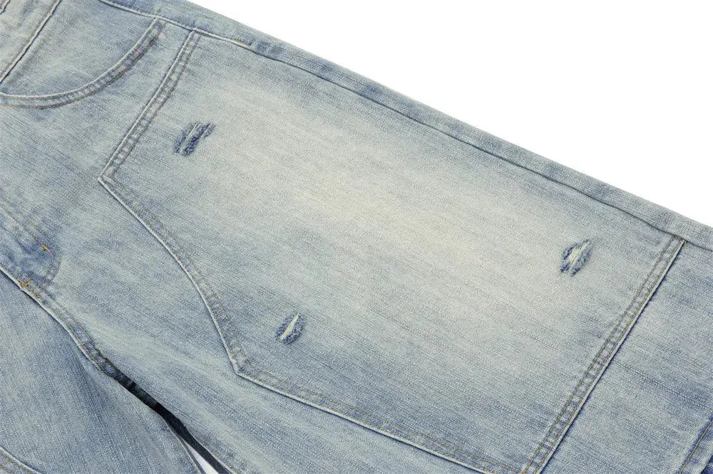 Double Knee Ripped Denim Shorts Mens Summer High Street Washed Distressed Loose Wide Leg Loose Short Jeans Men Hominus Denim