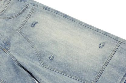 Double Knee Ripped Denim Shorts Mens Summer High Street Washed Distressed Loose Wide Leg Loose Short Jeans Men Hominus Denim