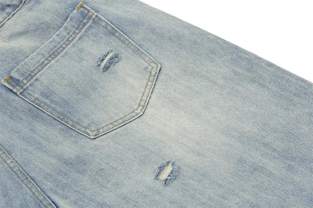 Double Knee Ripped Denim Shorts Mens Summer High Street Washed Distressed Loose Wide Leg Loose Short Jeans Men Hominus Denim