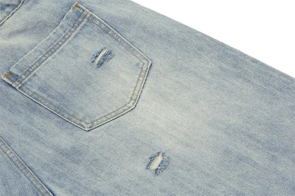 Double Knee Ripped Denim Shorts Mens Summer High Street Washed Distressed Loose Wide Leg Loose Short Jeans Men Hominus Denim