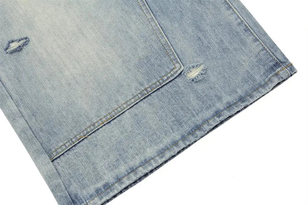 Double Knee Ripped Denim Shorts Mens Summer High Street Washed Distressed Loose Wide Leg Loose Short Jeans Men Hominus Denim