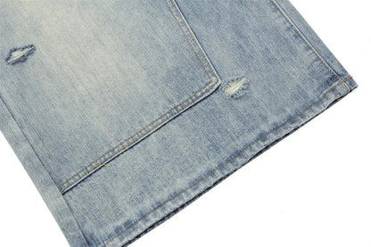 Double Knee Ripped Denim Shorts Mens Summer High Street Washed Distressed Loose Wide Leg Loose Short Jeans Men Hominus Denim