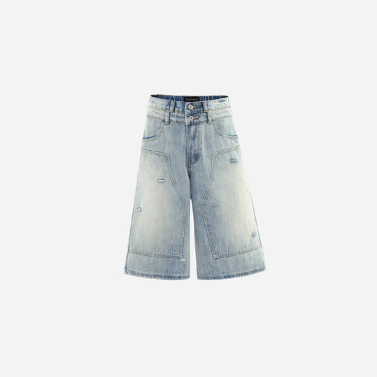 Double Waist Washed Denim Jorts Hominus Denim