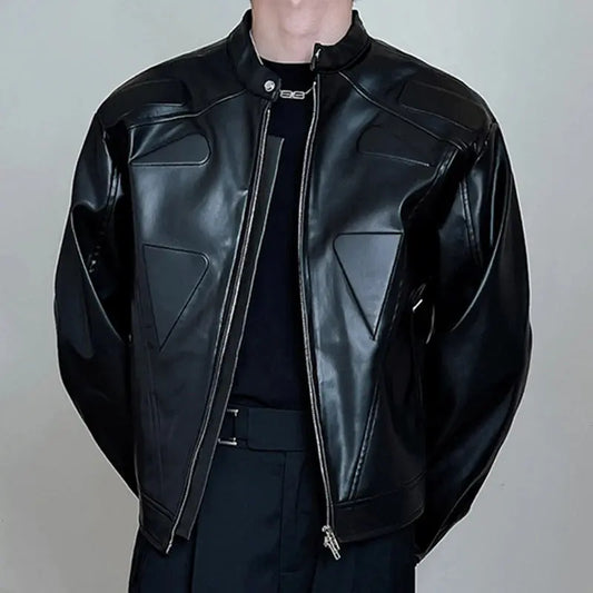 Embossing Padded Leather Jacket