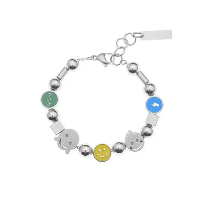 Face Patchwork Titanium Steel Bracelet