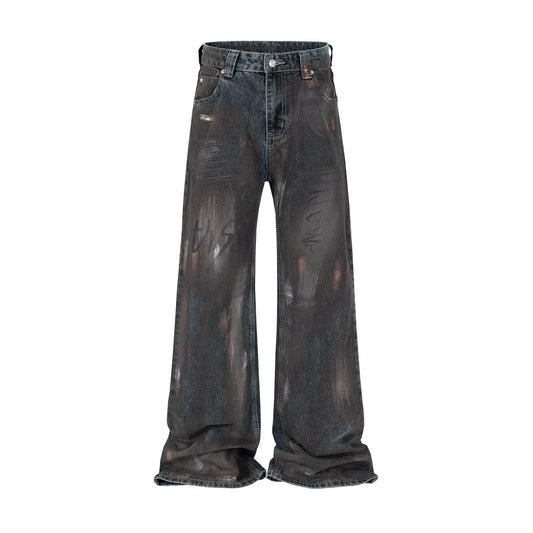 Faded Mud Dyed Hand-painted Vintage Baggy Jean