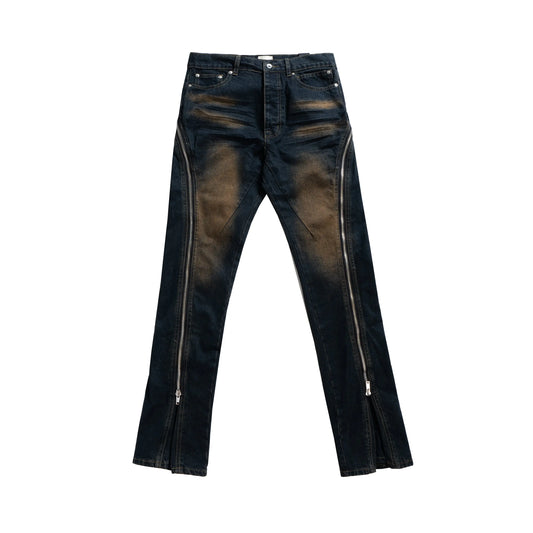 Flare Washed Zipped Baggy Jean Hominus Denim