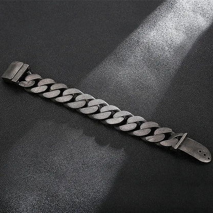 Fongten Heavy Black Metal Punk Wide Cuban Link Chain Men Bracelet Stainless Steel Fashion Biker Male Accessories Hominus Denim