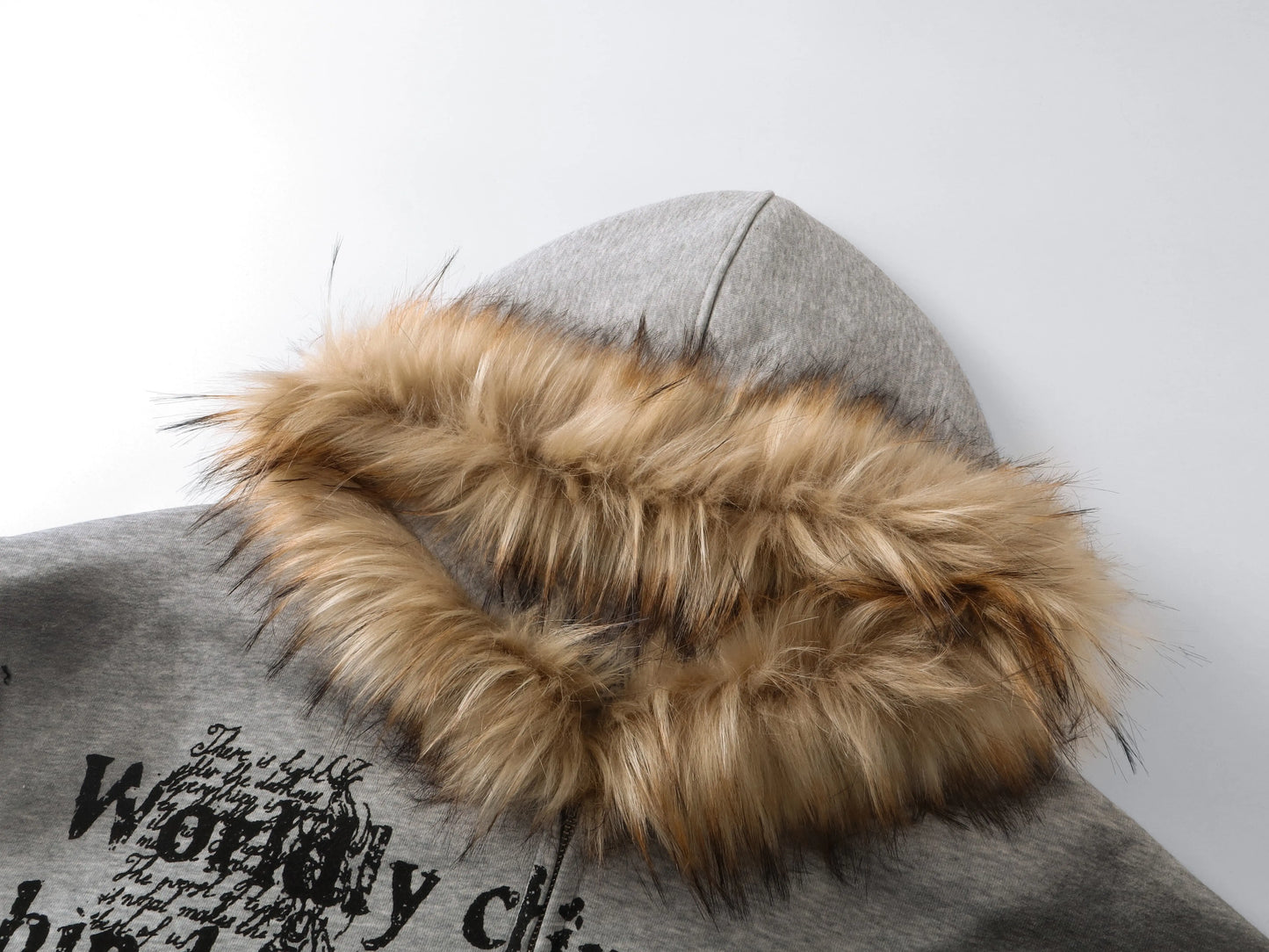 Gothic Printed Fur Hooded Zip Hoodie Hominus Denim