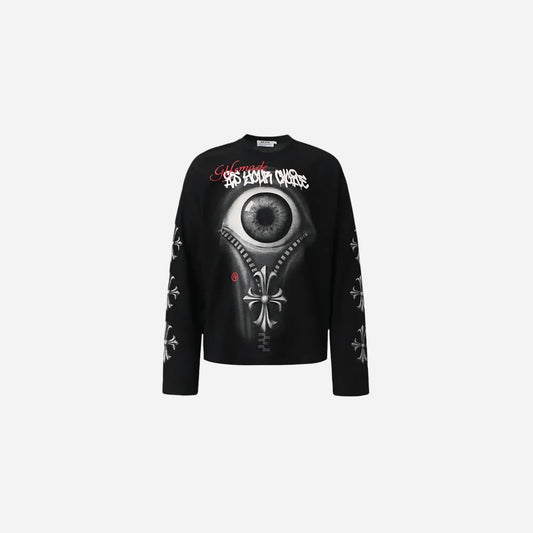 Gothic Punk Eyes Graphic T-shirts Men Streetwear Harajuku Hip Hop Oversized T Shirts Loose Casual Long Sleeve Tshirt Tee Tops Hominus Denim