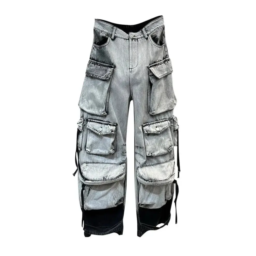 Gradient Multiple Pockets Baggy Cargo Denim Pant Hominus Denim