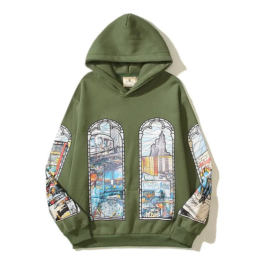 Graffiti Oil Painted Pullover Fleece Hooded Hoodies for Men and Women High Street Ropa Hombre Baggy Sweatshirts Oversized Hominus Denim