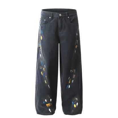 Graffiti Spliced Cargo Pants Mens High Street Pocket Loose Straight-leg Wide Leg Trousers Men Hominus Denim