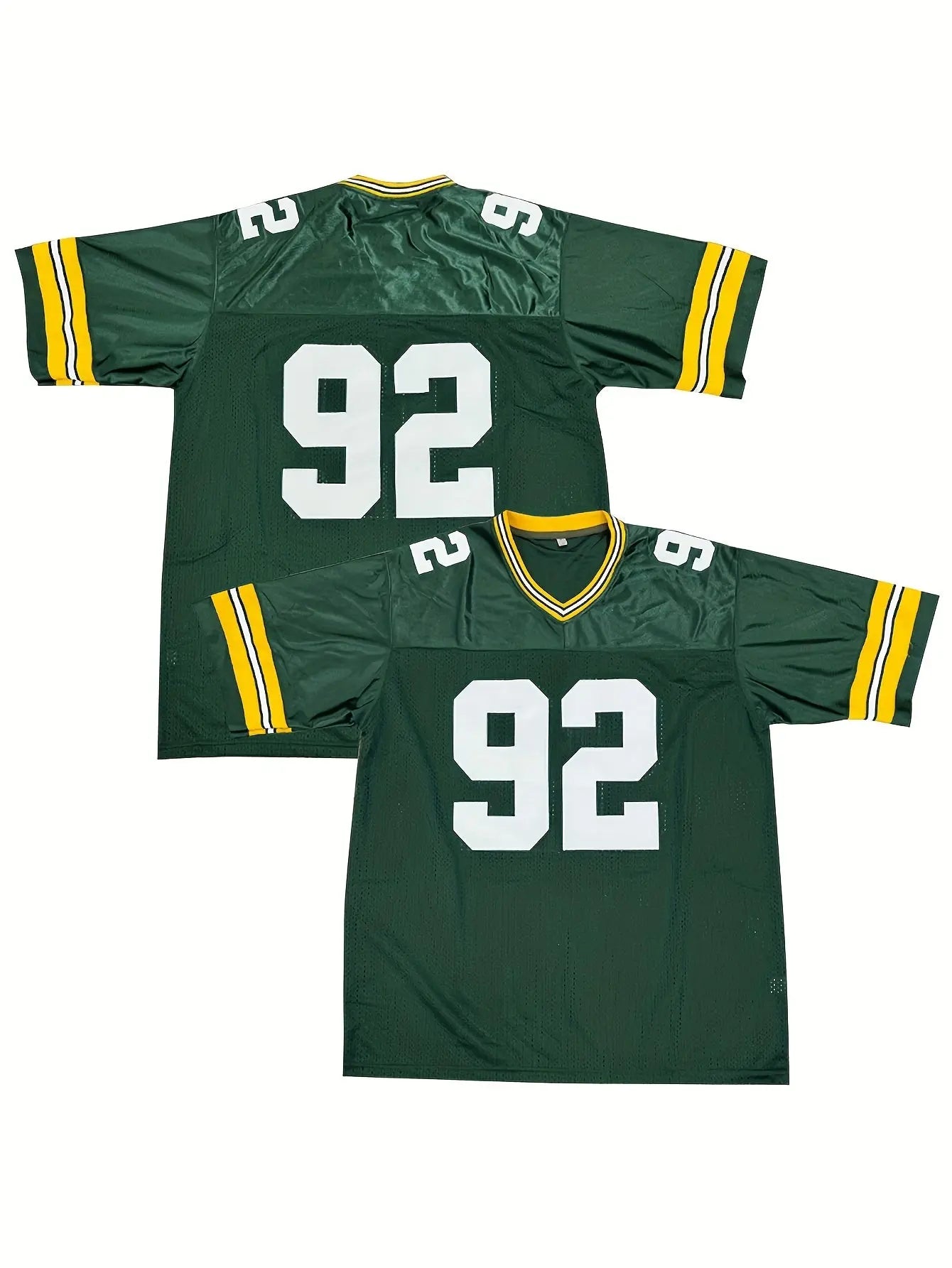 Green 92 Jersey - Men's American Football Jersey - V-Neck - Polyester Blend - Knit Fabric - Laid-Back Design - Suitable for All Seasons - Perfect for Casual Outings, Parties, and Festive Occasions - Adult Size - One Size Fits Hominus Denim