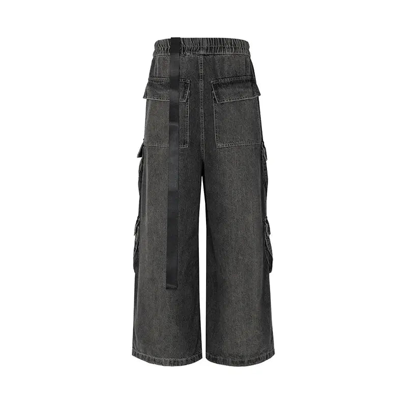 Grey Wide Leg Multi-Pockets Baggy Cargo Jean
