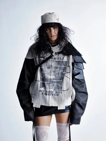 Grunge Printed Washed Leather Jacket Hominus Denim