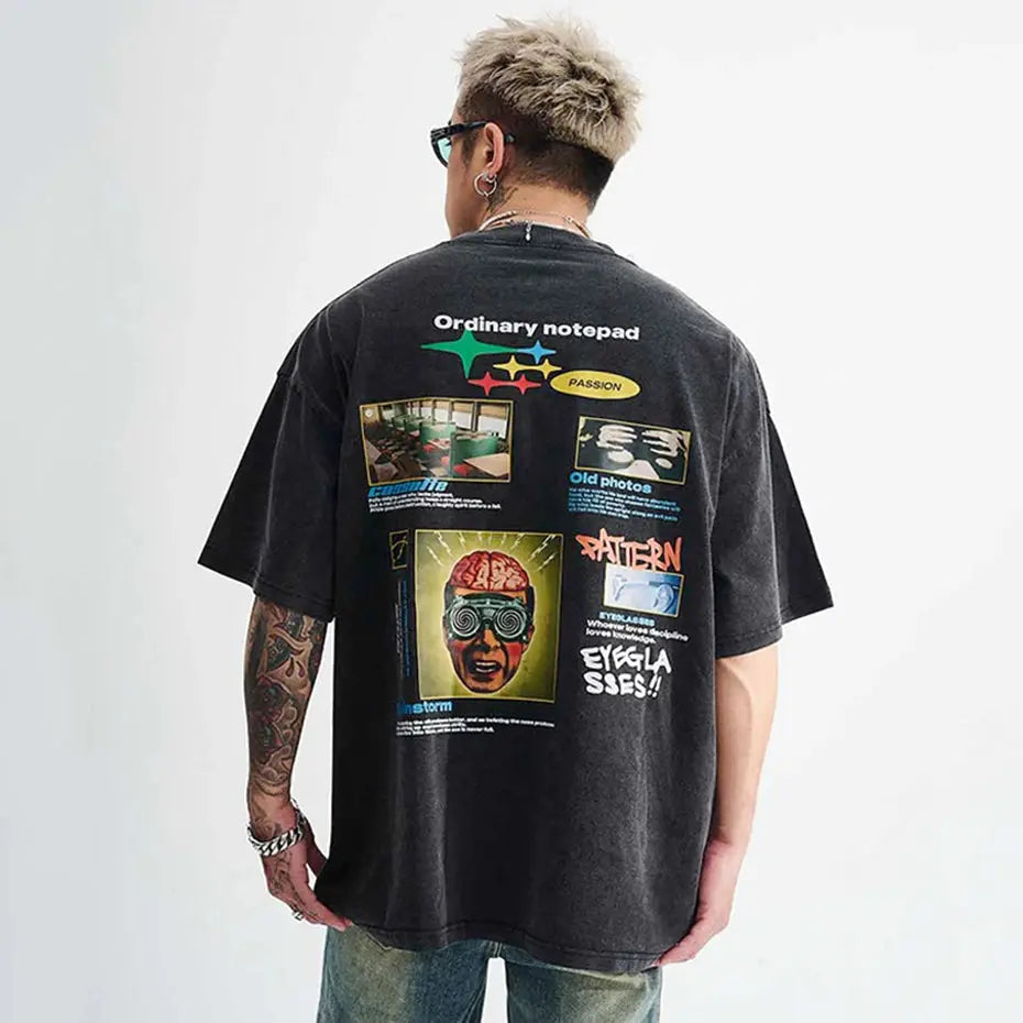 Harajuku Oversized T Shirts Graphic Printed Washed Vintage Black Tee Tops Men Summer Streetwear Hip Hop Y2K T Shirt Hominus Denim