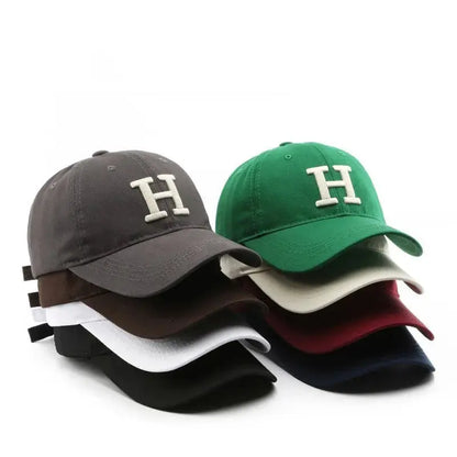 Hat female summer lovers Korean version of fashion embroidery letter H curved brim baseball cap casual sun shield cap Hominus Denim