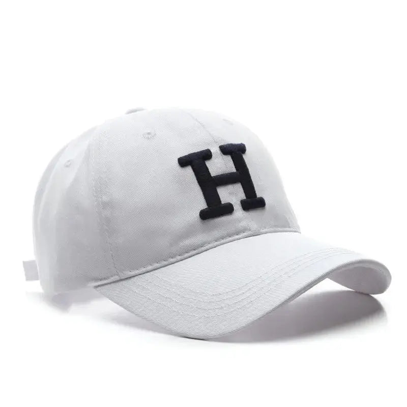 Hat female summer lovers Korean version of fashion embroidery letter H curved brim baseball cap casual sun shield cap Hominus Denim