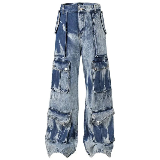 Hi Street Baggy Cargo Jeans Men Multi Pockets Blue Loose Straight Denim Pants Streetwear Hip Hop Jeans Trousers Hominus Denim