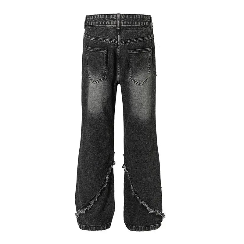 Hi Street Black Distressed Jeans Pants Washed Straight Casual Denim Trousers For Male Hip Hop Hominus Denim