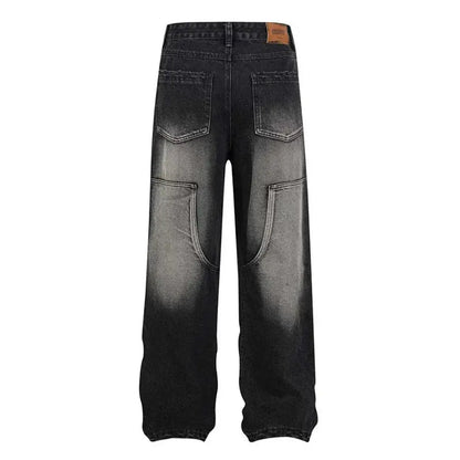 Hi Street Multi Pockets Ribbons Jeans Pants Washed Hip Hop Streetwear Denim Trousers For Male Blue Hominus Denim