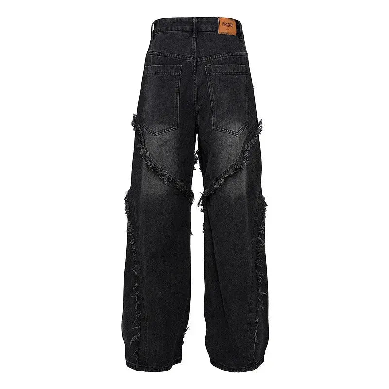 Hi Street Ripped Distressed Jeans Pants Hip Hop Baggy Streetwear Denim Trousers For Male Patchwork Hominus Denim