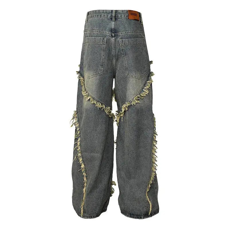 Hi Street Ripped Distressed Jeans Pants Hip Hop Baggy Streetwear Denim Trousers For Male Patchwork Hominus Denim