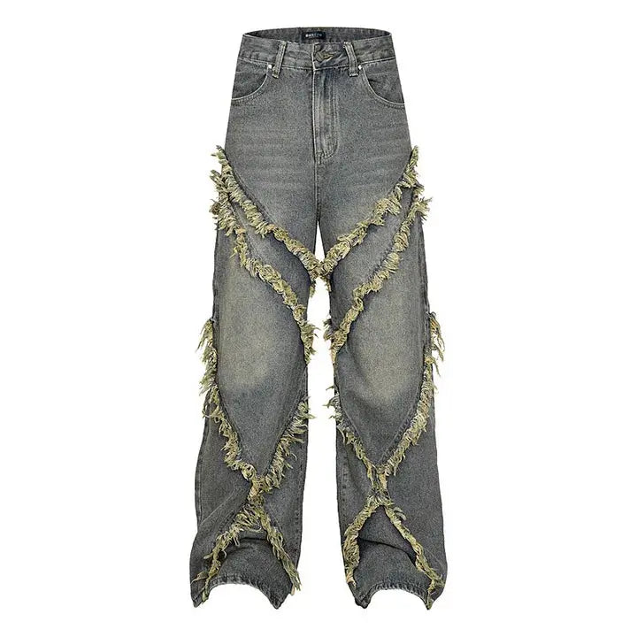 Hi Street Ripped Distressed Jeans Pants Hip Hop Baggy Streetwear Denim Trousers For Male Patchwork Hominus Denim