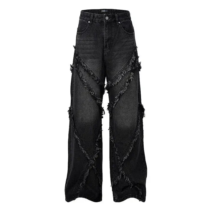 Hi Street Ripped Distressed Jeans Pants Hip Hop Baggy Streetwear Denim Trousers For Male Patchwork Hominus Denim