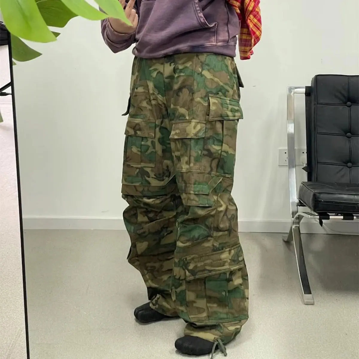 High Street Multi-pockets Patchwork Camouflage Cargo Pants for Men Straight Casual Baggy Overalls Loose Oversized Trousers Hominus Denim