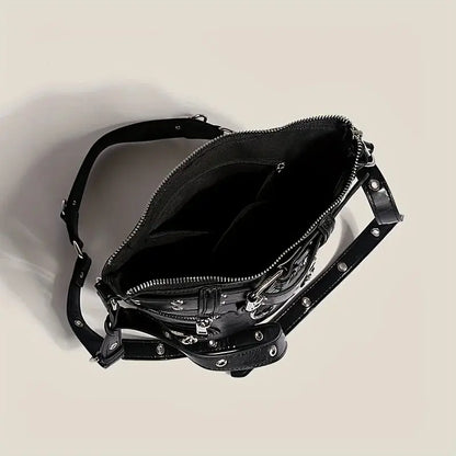 High Street Vintage Handbag Women New Rivet Large Capacity Casual Crossbody Bags Ladies Moto Biker Black Messenger Bag Hominus Denim