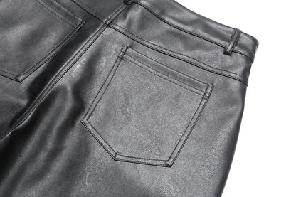 High Street pockets Black Pu Leather Shorts for Men and Women Wide Leg Ropa Hombre Baggy Casual Five Point Pants Oversized Hominus Denim