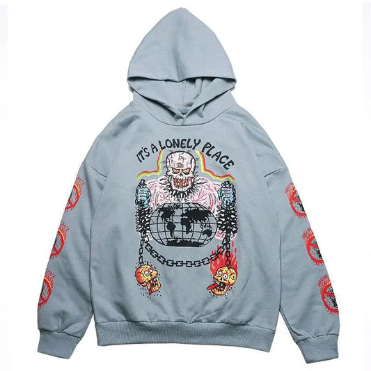 Hip Hop Harajuku Kanye Hoodies Men Cotton Cartoon Skeleton Foam Print Graphic Streetwear Oversized Pullover Winter Sweatshirts Hominus Denim