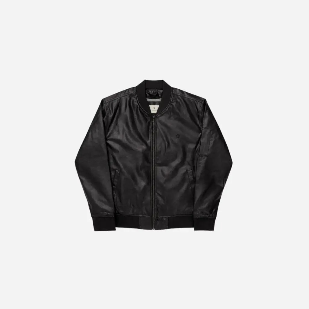 Hominus Denim Embroidered Leather Bomber Jacket Hominus Denim